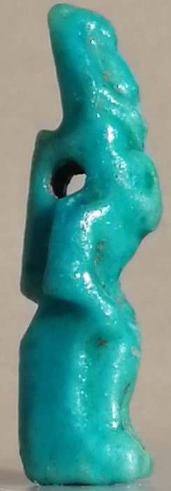 Bastet-Mut - Blue glaze with a partial dorsal pillar H 1.9, W 0.5, D 0.5 Bastet-Mut - Blue glaze with a partial dorsal pillar H 1.9, W 0.5, D 0.5