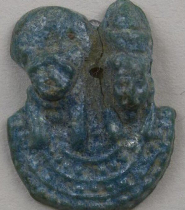 Blue glazed aegis of Bastet and Mut