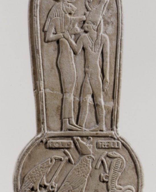 Bastet suckling an infant king - Brown repaired glaze H 9.6, W 4.3, T 0.9