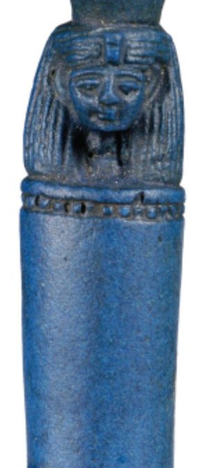 Blue glassy material of a model decree case of the goddess Mut