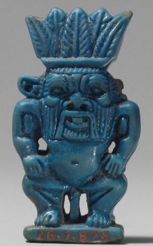Blue glaze Bes with left ear broken Blue glaze Bes with left ear broken