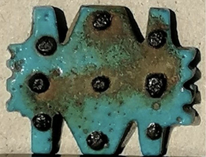 Blue glaze with nine dots in black relief flat back quadruple Wedjat eye