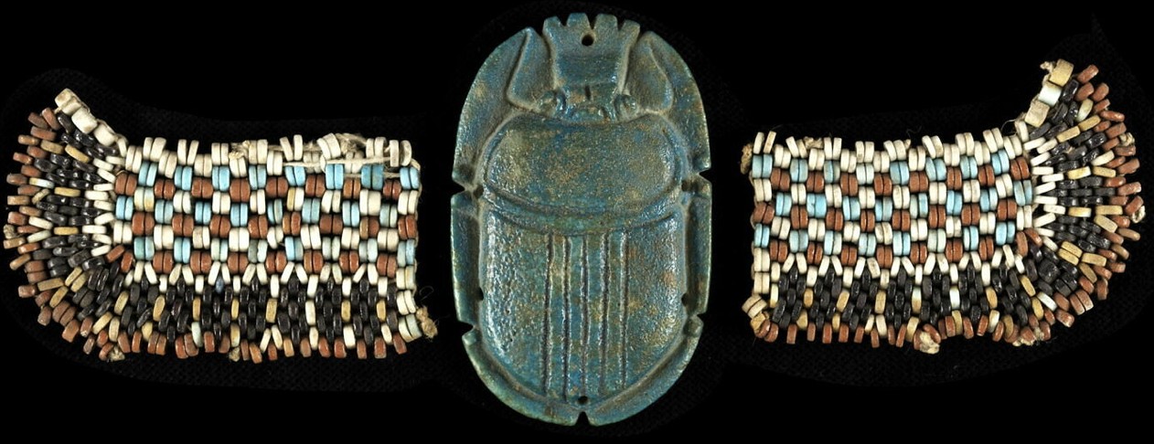 Blue glazed with beaded wings winged scarab Blue glazed with beaded wings winged scarab