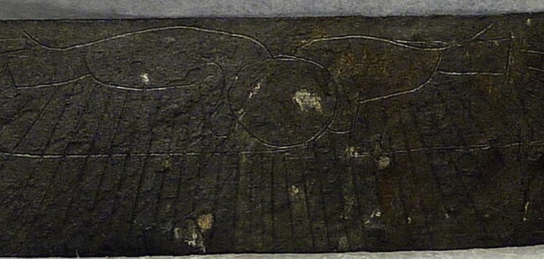 Engraved silver with lead winged sun disc