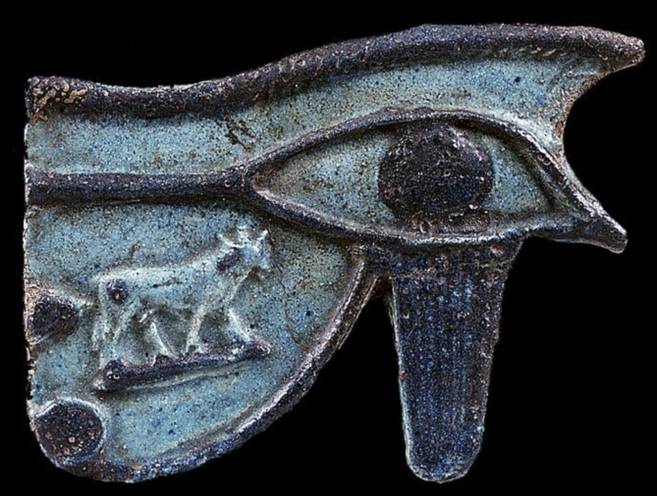Enormous two tone blue glaze with possibly an Apis bull? huge Wedjat Enormous two tone blue glaze with possibly an Apis bull? huge Wedjat