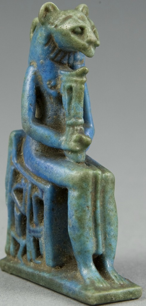 Enthroned Bastet - Faded blue glaze Enthroned Bastet - Faded blue glaze