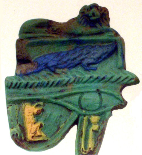 Green/blue/yellow/orange glaze composite Wedjat eyes