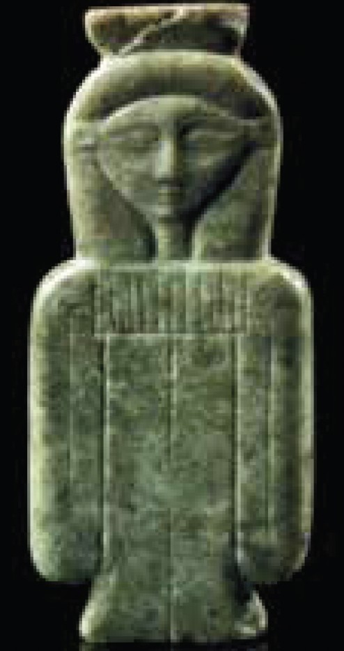Green stone with Hathor head Isis knot Green stone with Hathor head Isis knot