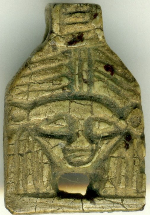 Hathor head - Faded green enameled Hathor head - Faded green enameled