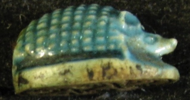 Hedgehog – Blue glazed steatite Approximate L 1.2 Middle Kingdom Dynasty 12 Penn Museum #E9206