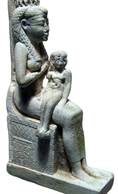 Isis-Hathor suckling Horus - Pale green glaze