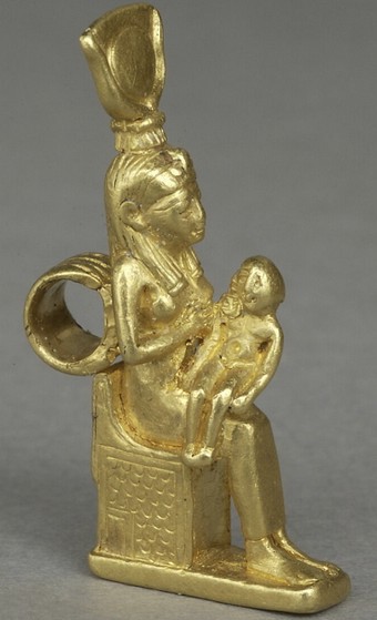 Isis-Hathor suckling Horus variants - Gold H 2.3, W 0.6, D 1.4 Isis-Hathor suckling Horus variants - Gold H 2.3, W 0.6, D 1.4