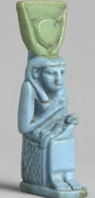 Isis-Hathor suckling Horus variants - Unusual blue/green glaze