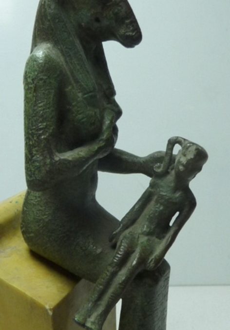 Isis-Serket cow-headed suckling Horus - Copper alloy cow-headed