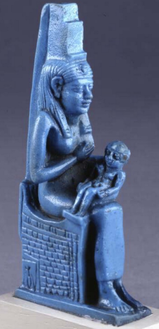 Blue faience amulet of Isis suckling Horus
