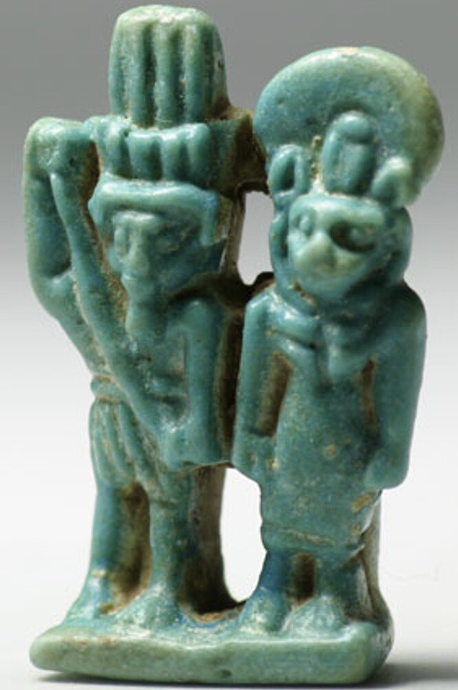 Green glaze dyad of Mekhit and Onuris-Shu Green glaze dyad of Mekhit and Onuris-Shu
