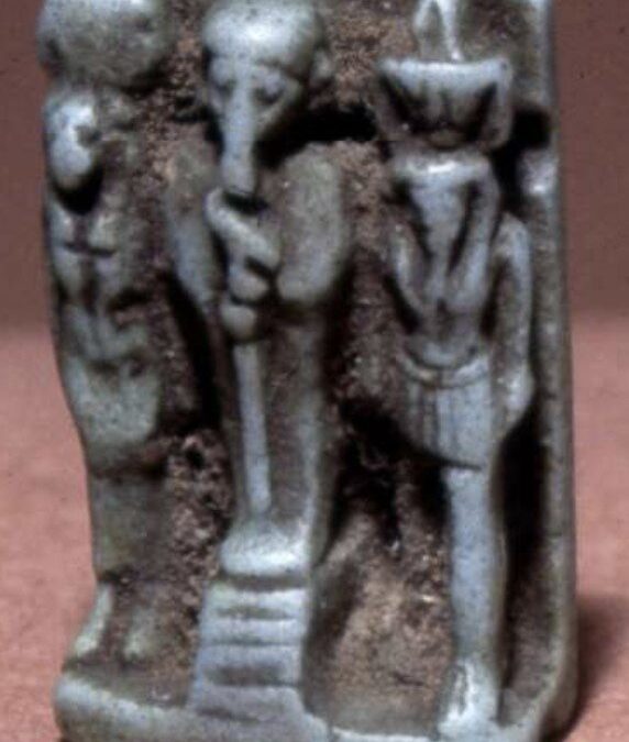 Blue glaze plaque of the Memphite triad