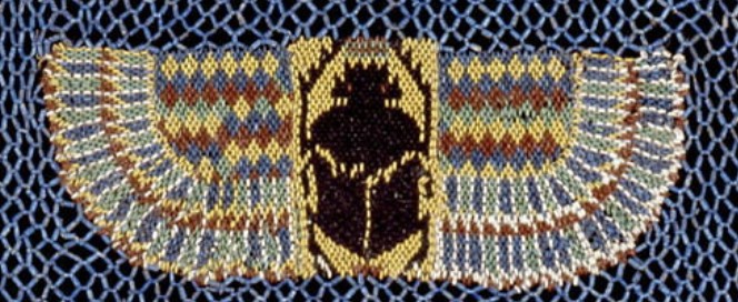 Mummy net of glazed beads winged scarab