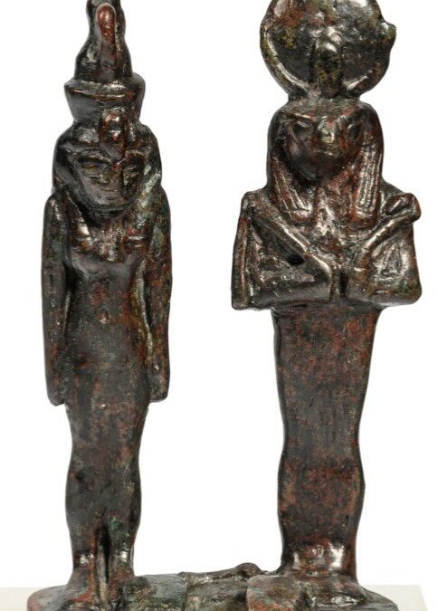 Copper alloy dyad of Mut and Khonsu, front