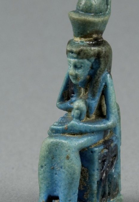 Mut suckling Khonsu - Blue and black openwork glaze