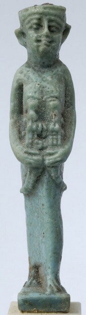 Neith suckling Sobek - Blue glaze, red crown Neith suckling Sobek - Blue glaze, red crown