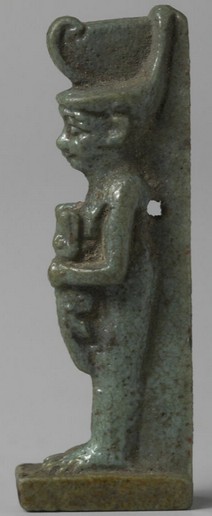Neith suckling Sobek - Blue/grey glaze Neith suckling Sobek - Blue/grey glaze