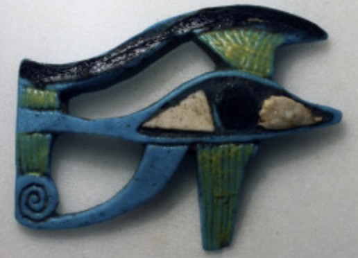 Openwork blue/black/green/white glaze flat back Wedjat eye Openwork blue/black/green/white glaze flat back Wedjat eye