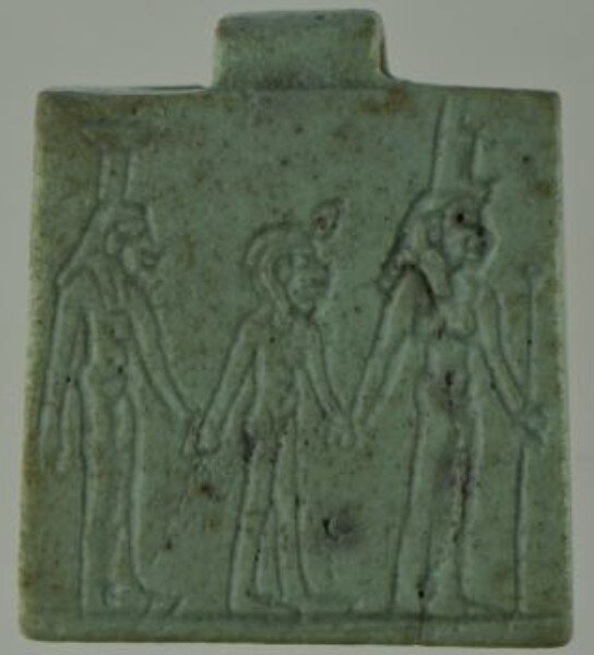 Green glaze flat back Osirian triad variant