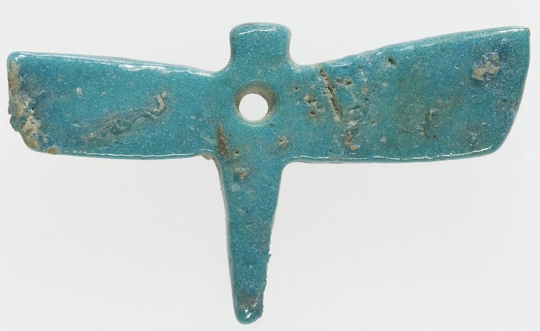 Painted blue glaze dragonfly amulet