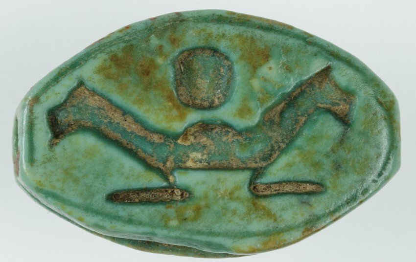 Cowroid green glazed seal of Tefnut and Shu