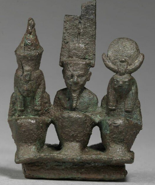 Copper alloy Theban triad of squatting deities