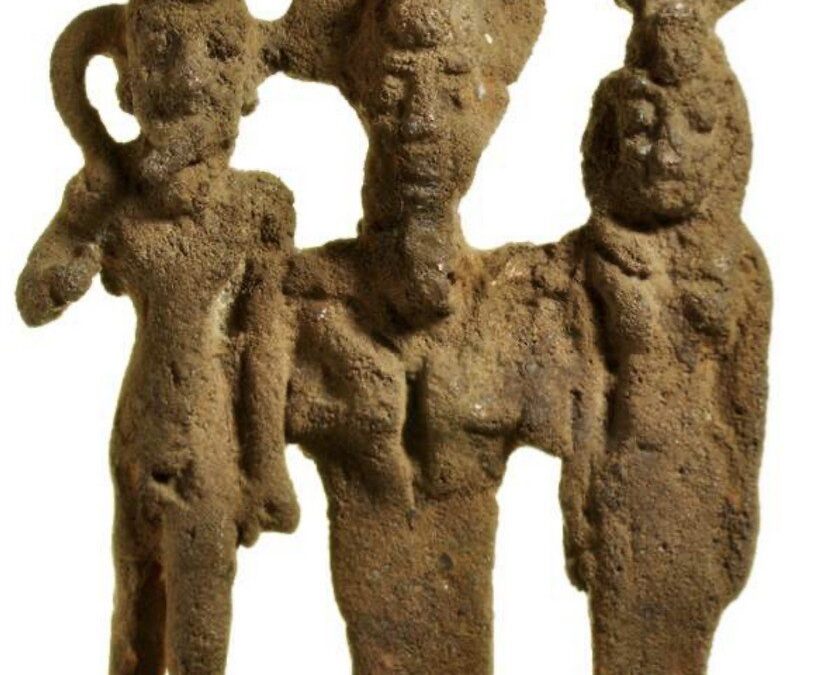 Copper alloy triad of Horus the child, Osiris and Isis