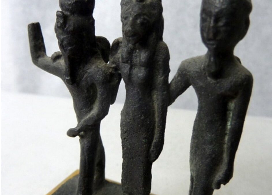 Copper alloy pendant of Onuris-Shu, Mekhit and Osiris