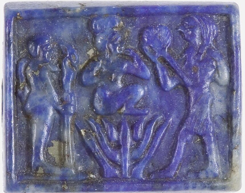 Lapis lazuli plaque of Ptah, Harpokrates and Re-Horakhty
