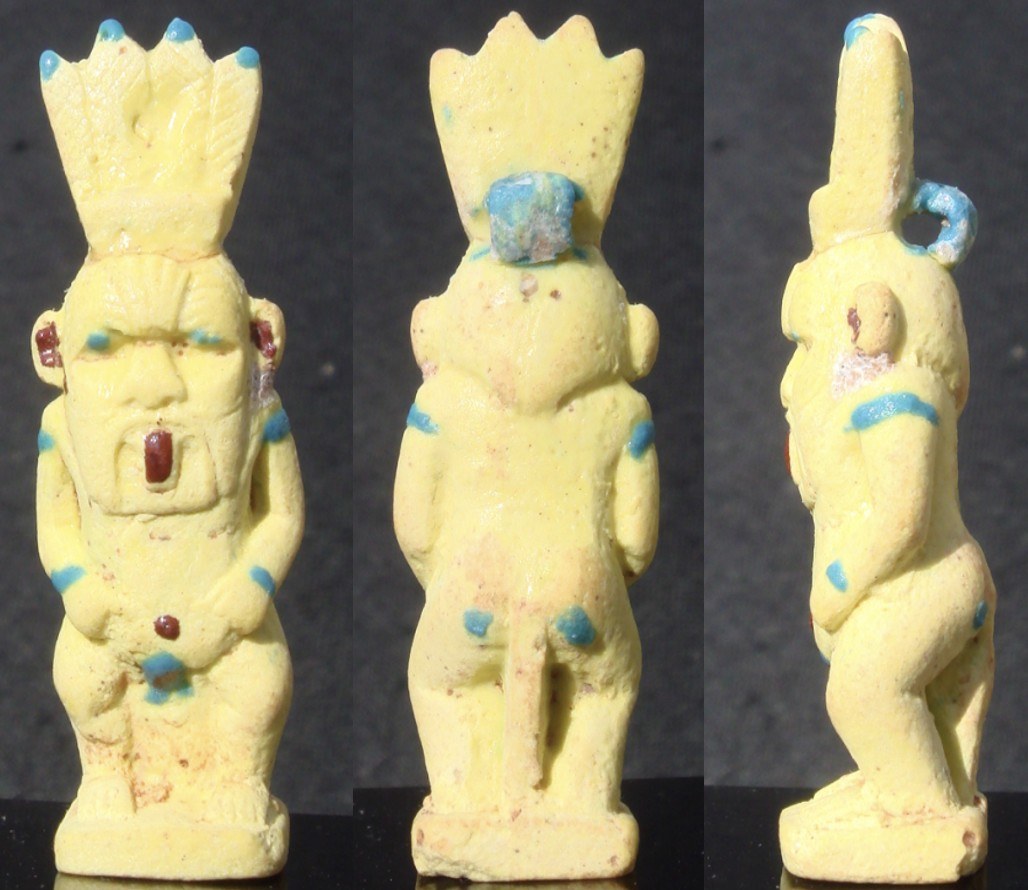 Yellow glaze Bes with red encrustations Yellow glaze Bes with red encrustations